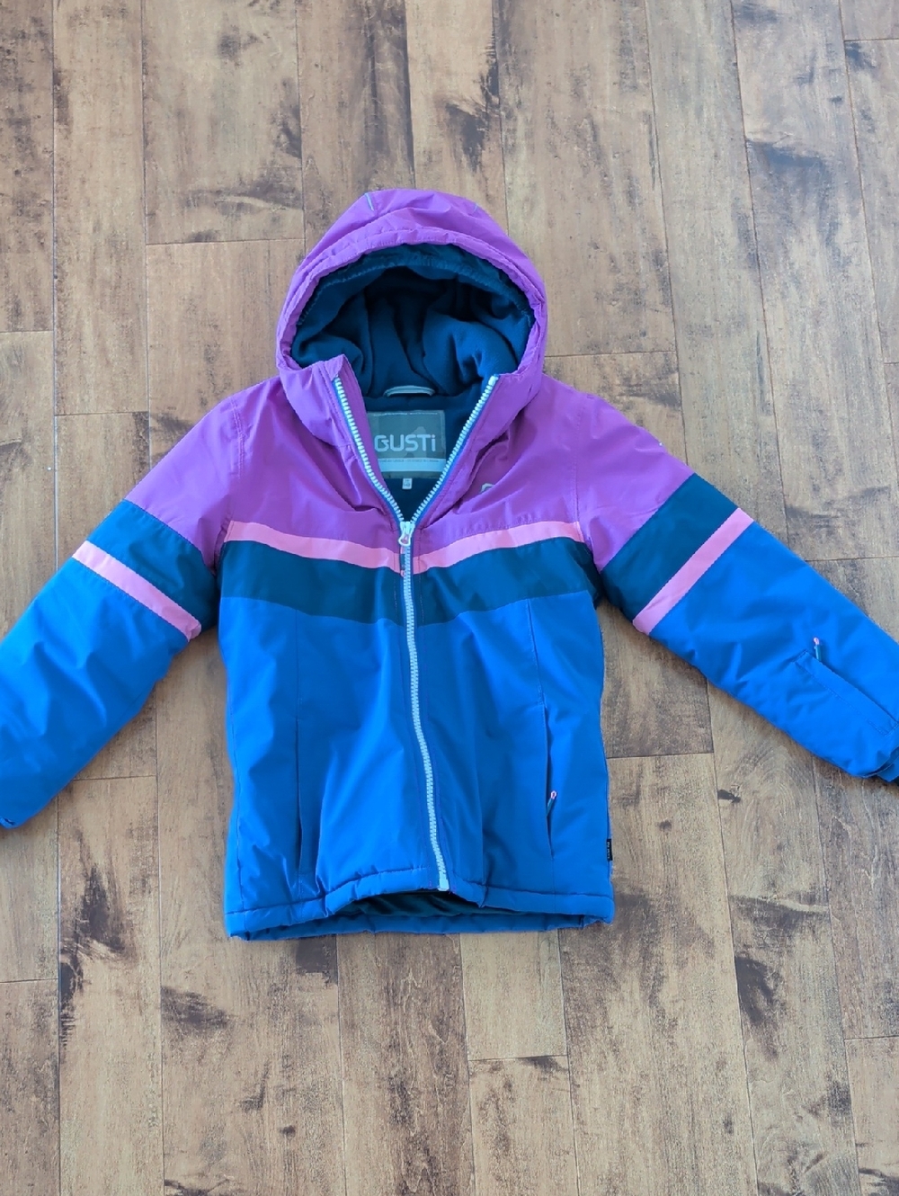 Gusti Kids Hooded Colorblock Rain Jacket - Purple, Blue & Pink